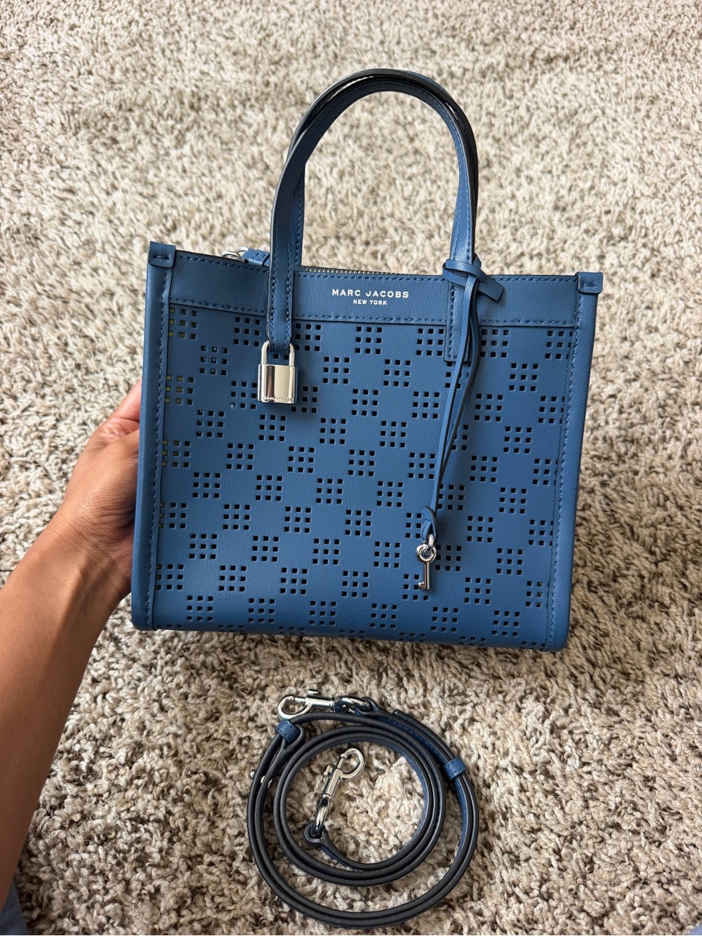 Marc Jacobs Blue Perforated Leather Handbag w/ Crossbody Strap